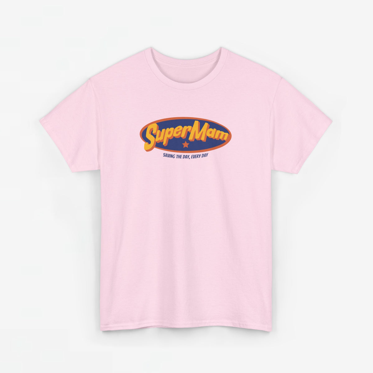 Roze T-shirt met ronde hals en SuperMam-logo op de borst