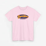 Roze T-shirt met ronde hals en SuperMam-logo op de borst