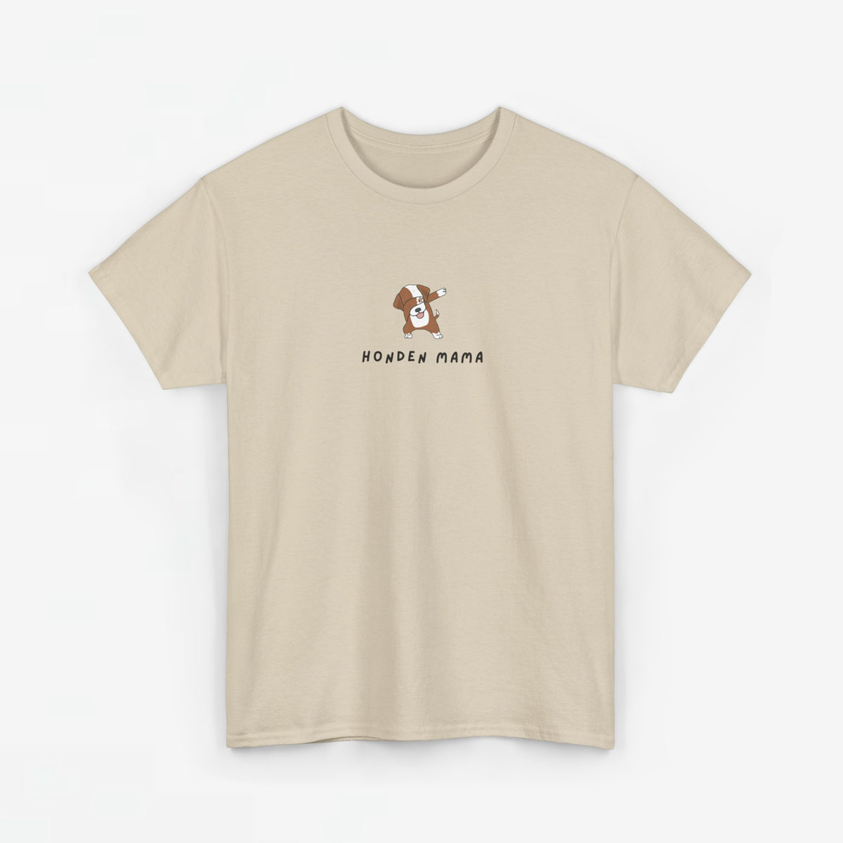 Oversized T-shirt beige met korte mouwen en borstprint "HONDEN MAMA"