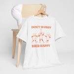 Oversized witte T-shirt met voorprint “DON’T WORRY” en “BIER HAPPY”