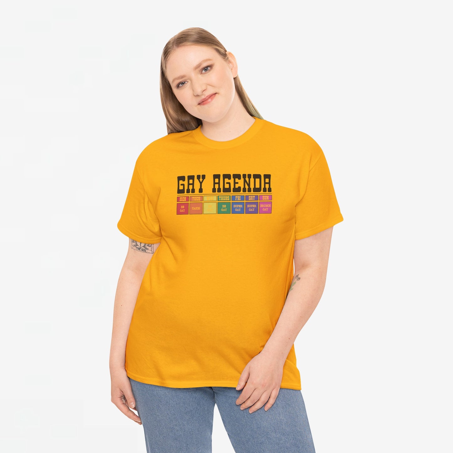 Gay Pride T-shirt - Gay Agenda (zwarte tekst) - Oversized #18