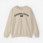 Beige trui met lange mouwen en borstprint “SCHOONMAAKSTER” met “ND”