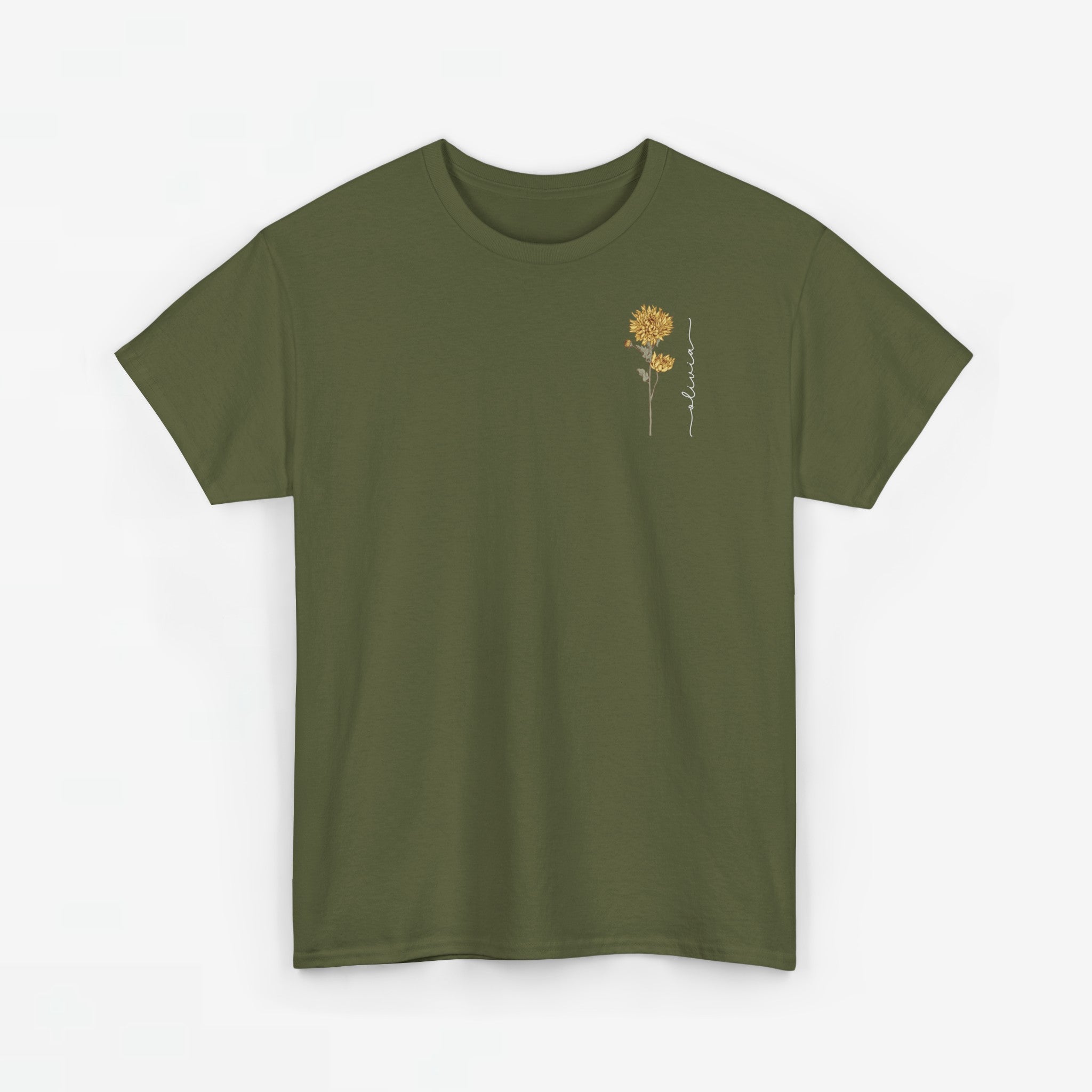 Gepersonaliseerde Moederdag Mama Cadeau - T-shirt - Geboortemaand bloem met naam - kleine print (witte tekst)