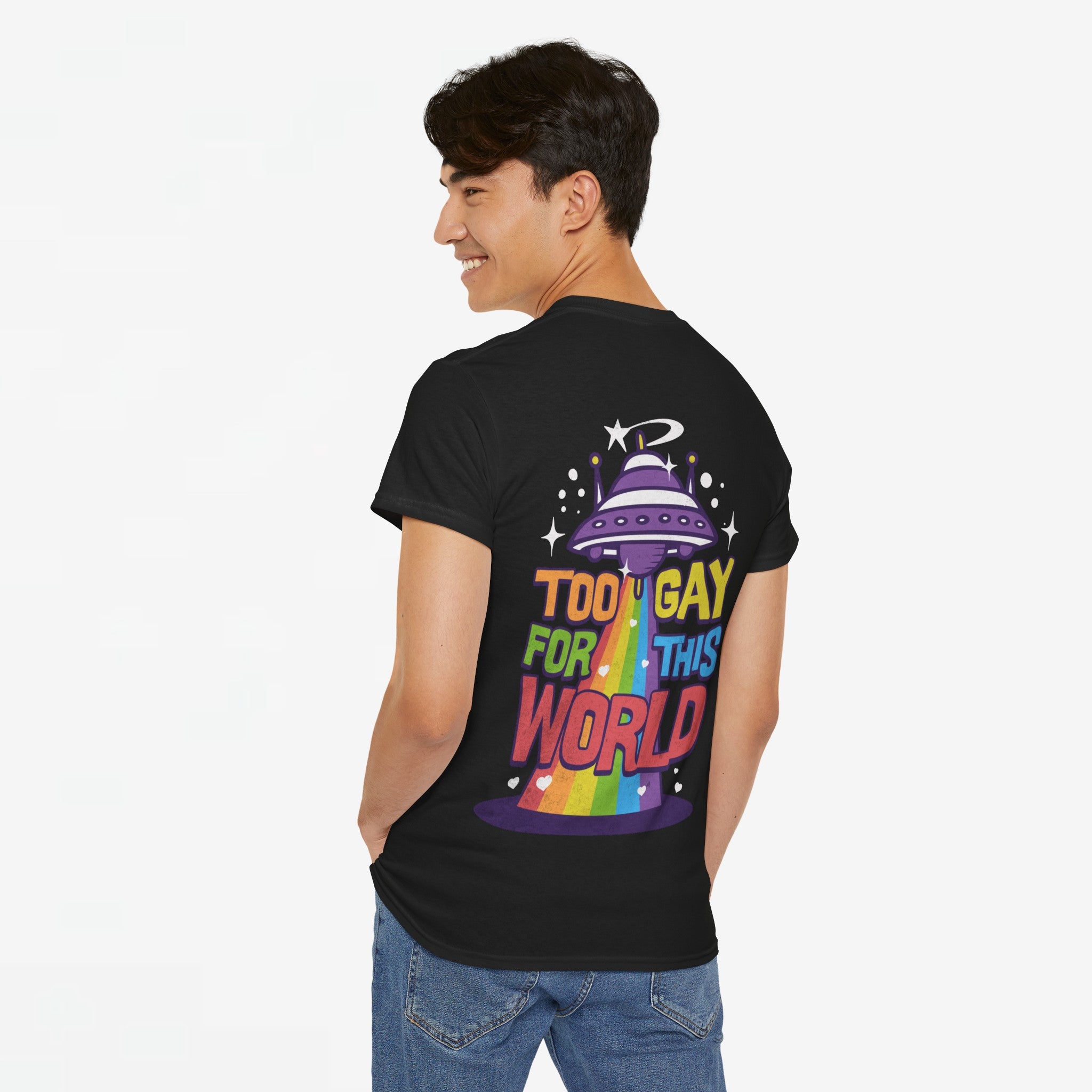 Gay Pride T-shirt - Too Gay For This World - Back Print - Oversized #55