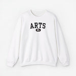 Witte sweatshirttrui met ronde hals en zwarte “ARTS” print met “NL” logo