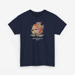 T-shirt in navy met bloemenboeketprint op de borst en kleine tekst eronder