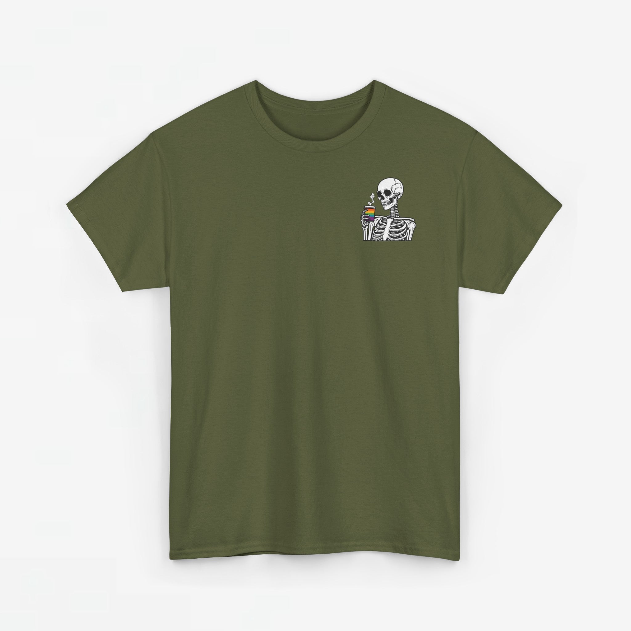 Gay Pride T-shirt - Skelet Regenboog Koffie - Oversized #73