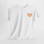 Wit dames T-shirt met kleine oranje borstprint