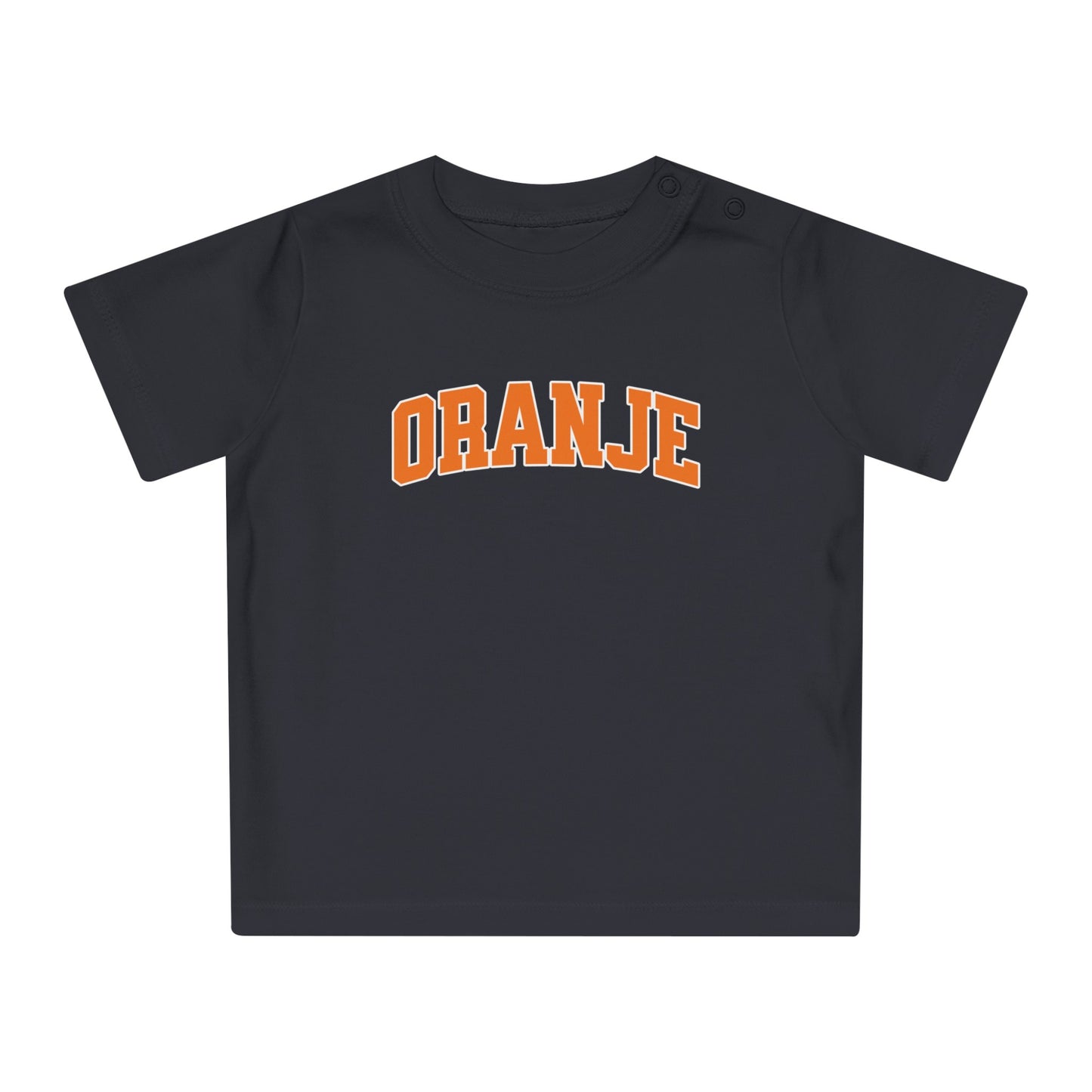 Baby T-shirt voor EK, WK en Koningsdag - ORANJE tekst