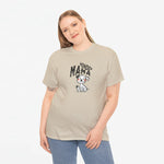 Oversized beige t-shirt met hondenmama-opdruk en schattige hondenfiguur