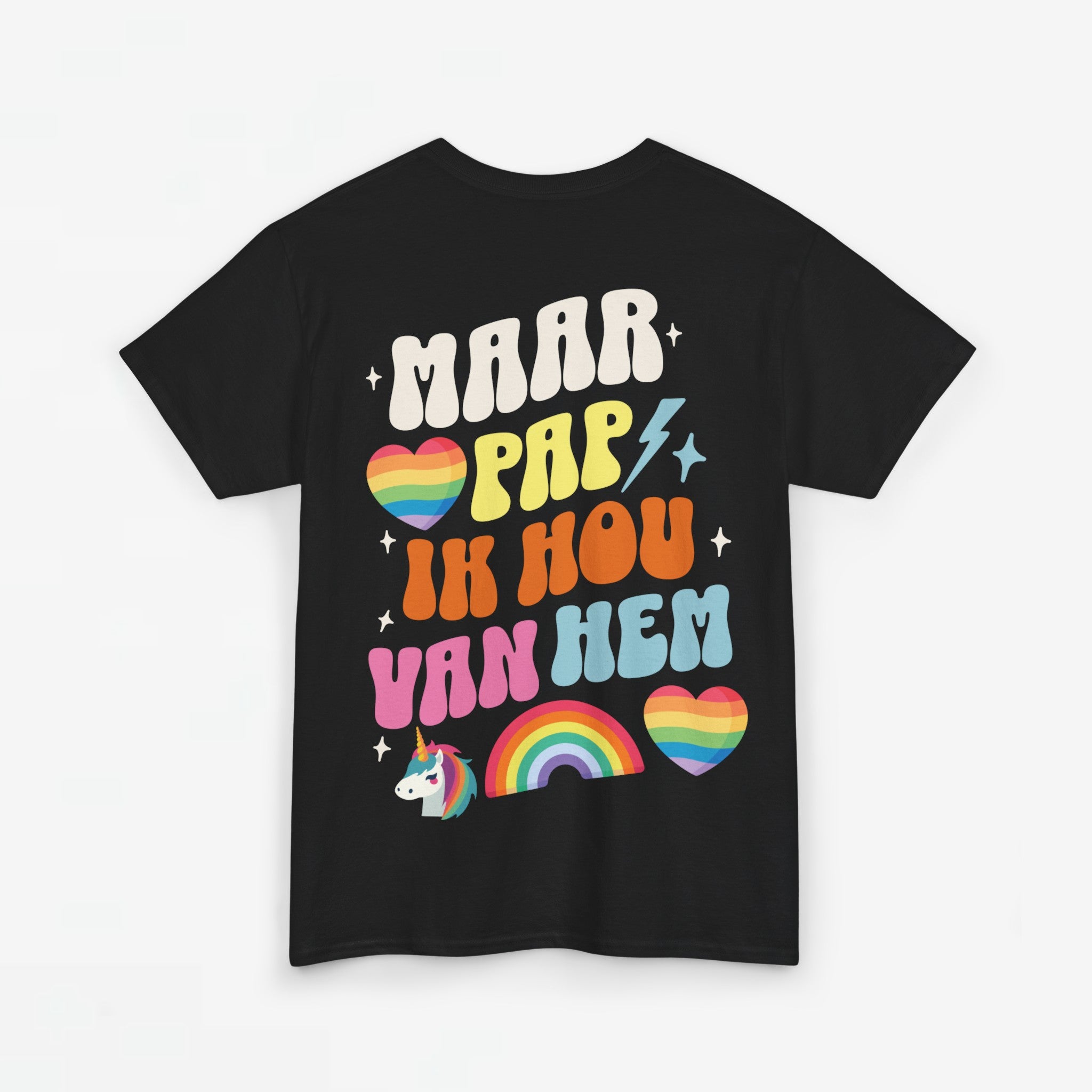 Gay Pride T-shirt -  Maar Pap, Ik Hou Van Hem Eenhoorn - Back Print  - Oversized Tee