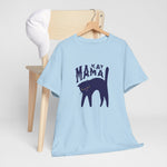Lichtblauwe T-shirt met “Kat Mama” borstprint en zwarte poesillustratie