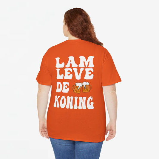 Lam Leve De Koning - witte tekst | Back Print | Koningsdag T-shirt | Oversized | Dames