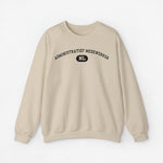 Beige trui met ronde hals en borstprint “ADMINISTRATIEF MEDEWERKER” met “NL”