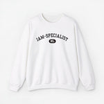 Witte sweater met lange mouwen en borstprint 'IAM-SPECIALIST' met NL-badge
