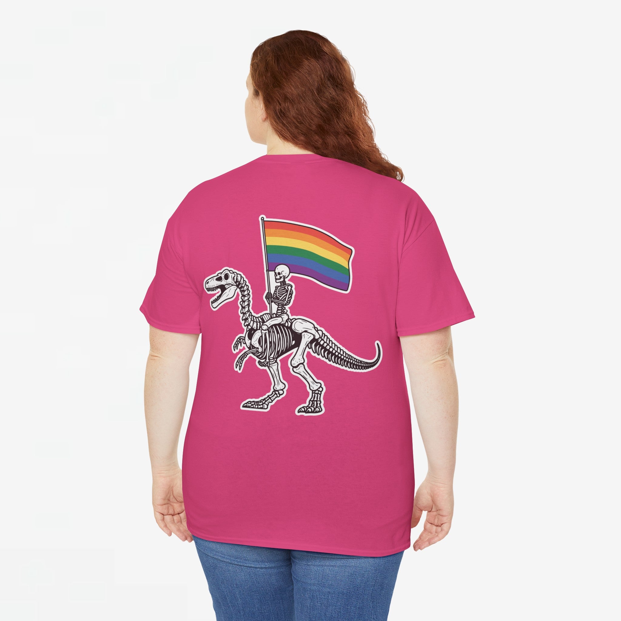 Gay Pride T-shirt - Skelet Dinosaurus Regenboog Pride Vlag - Back Print - Oversized #77