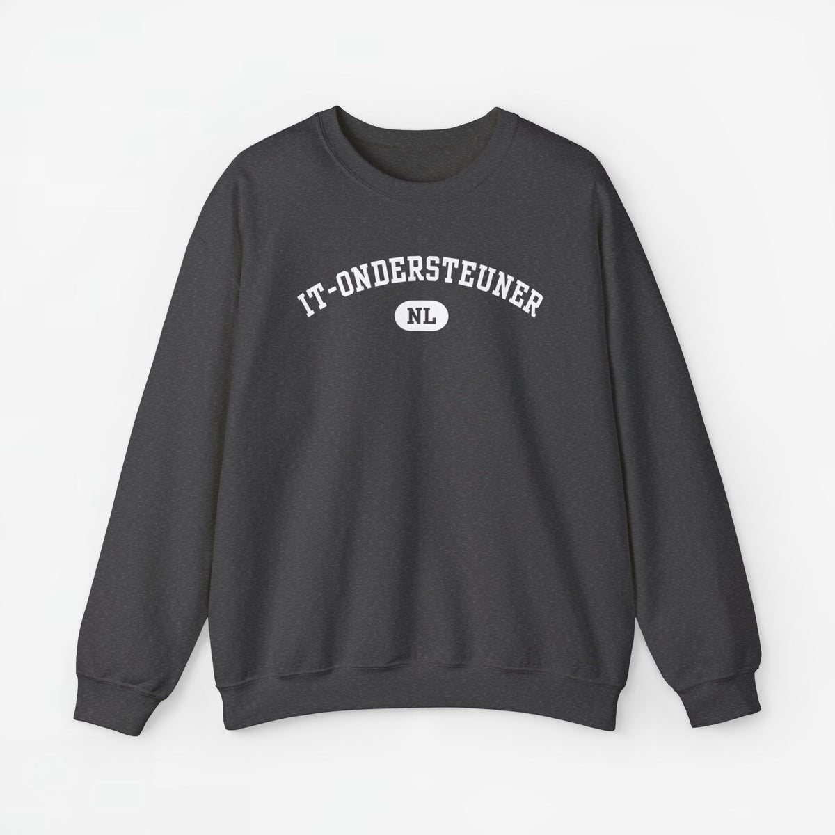 Donkergrijze sweater met ronde hals en borstprint, lange mouwen