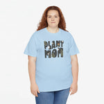 Oversized lichtblauw t-shirt met 'Plant Mom' plantenprint op de borst.