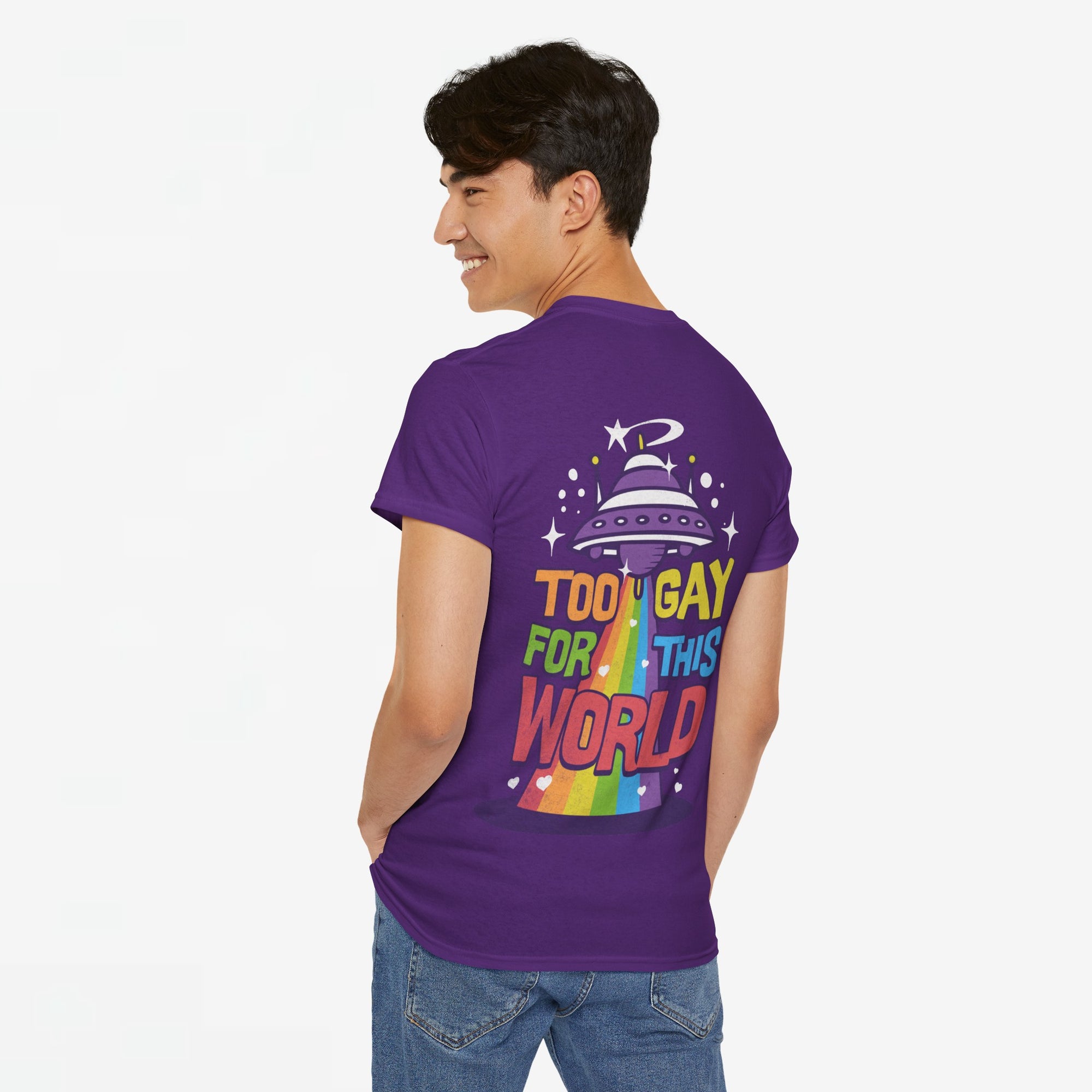 Gay Pride T-shirt - Too Gay For This World - Back Print - Oversized #55