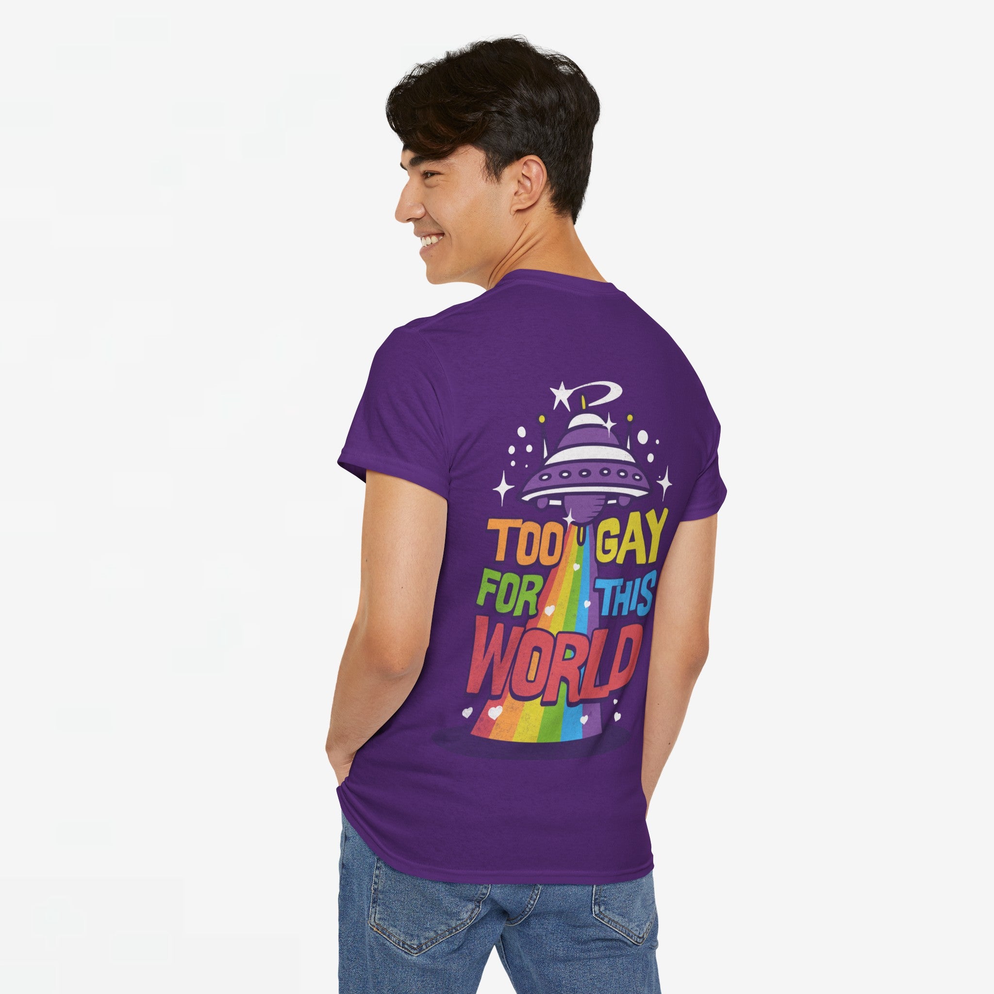 Gay Pride T-shirt - Too Gay For This World - Back Print - Oversized #55