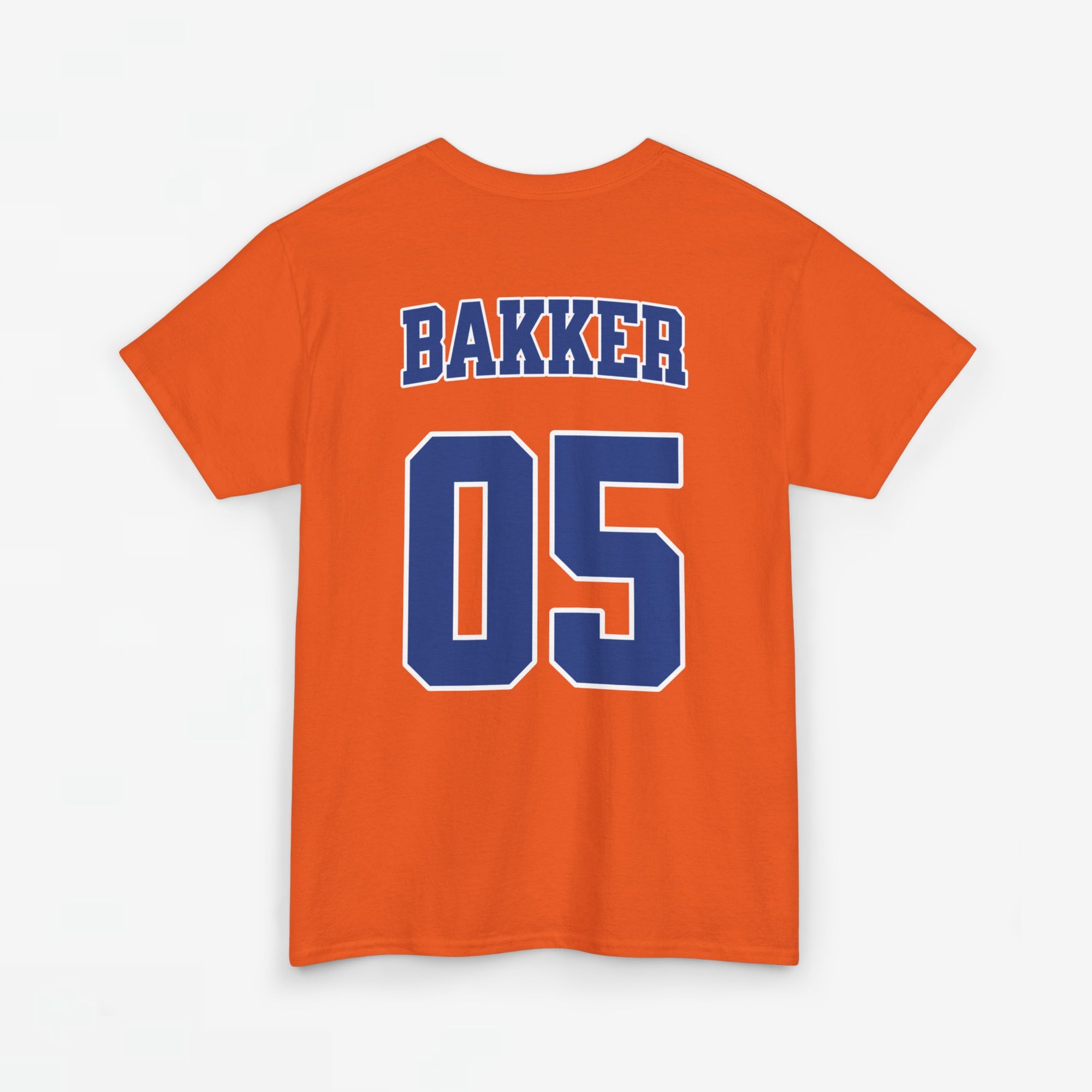 Oranje T-shirt voor EK, WK en Koningsdag - Personaliseer met Naam & Rugnummer - NEDERLAND met Leeuw (blauwe tekst)