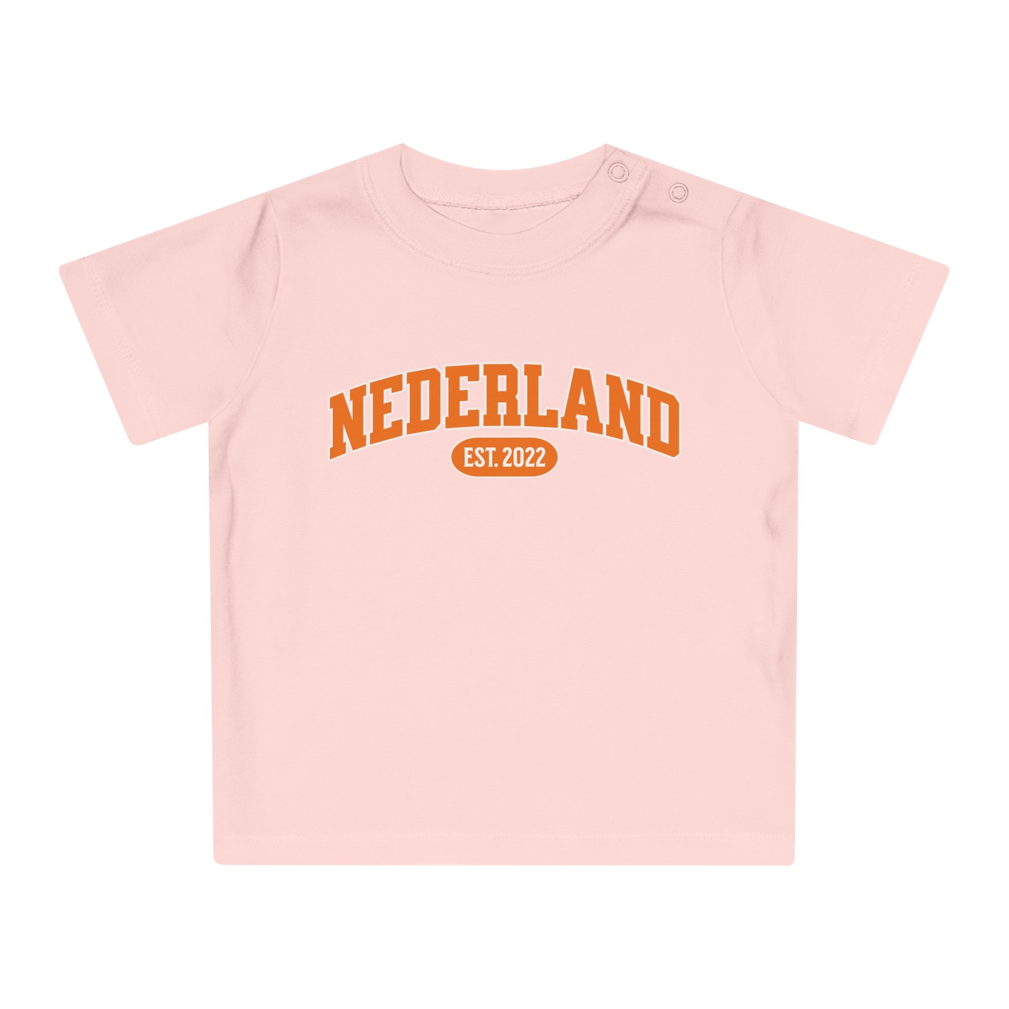 Baby T-shirt voor EK, WK en Koningsdag - Personaliseer met Naam, Jaar & Rugnummer - NEDERLAND