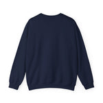 Donkerblauwe sweater met ronde hals, zonder zichtbare print (achterkant)