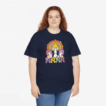 Oversized navy T-shirt met regenboog-paddenstoelprint op de borst