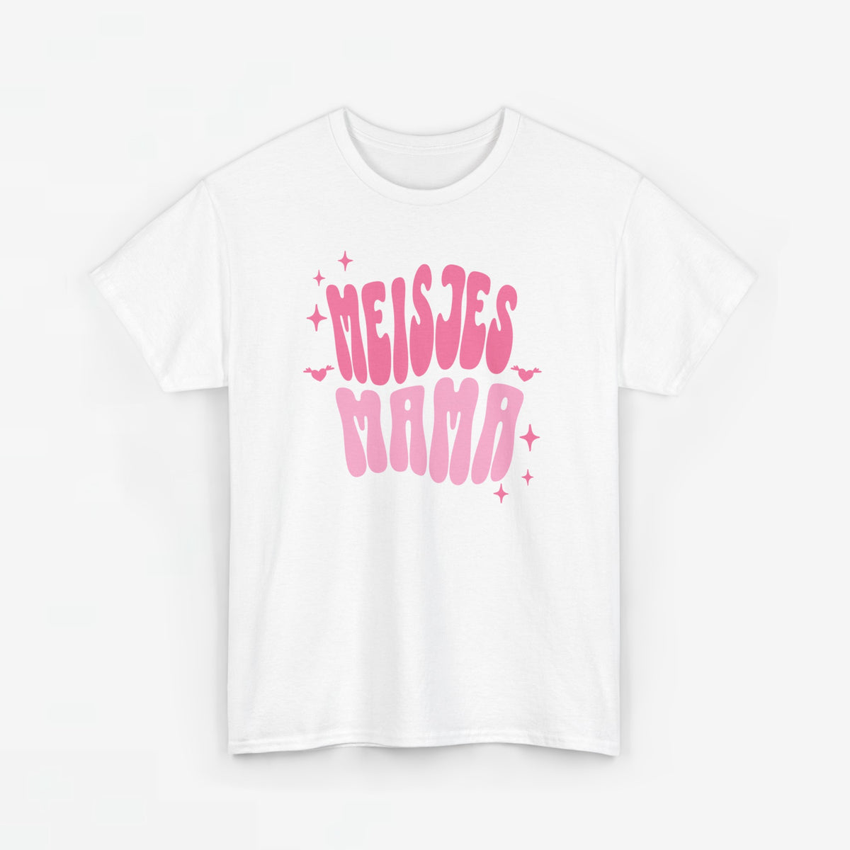 Wit T-shirt voor meisjes, oversized, met roze opdruk ‘MEISJES MAMA’