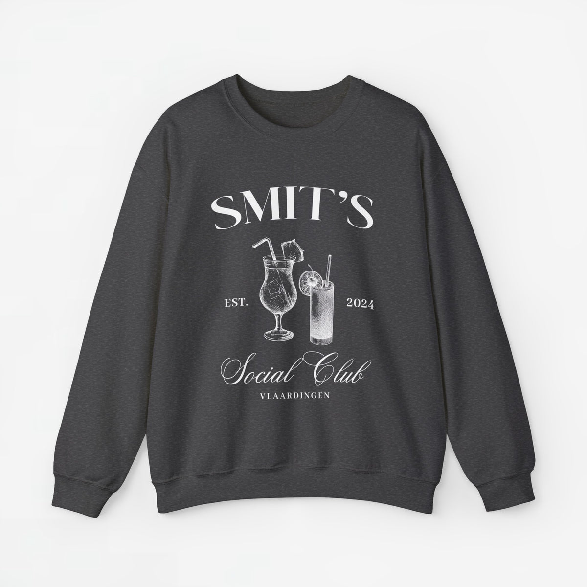Donkergrijze sweatshirt met borstopdruk 'SMIT'S Social Club' en glazen
