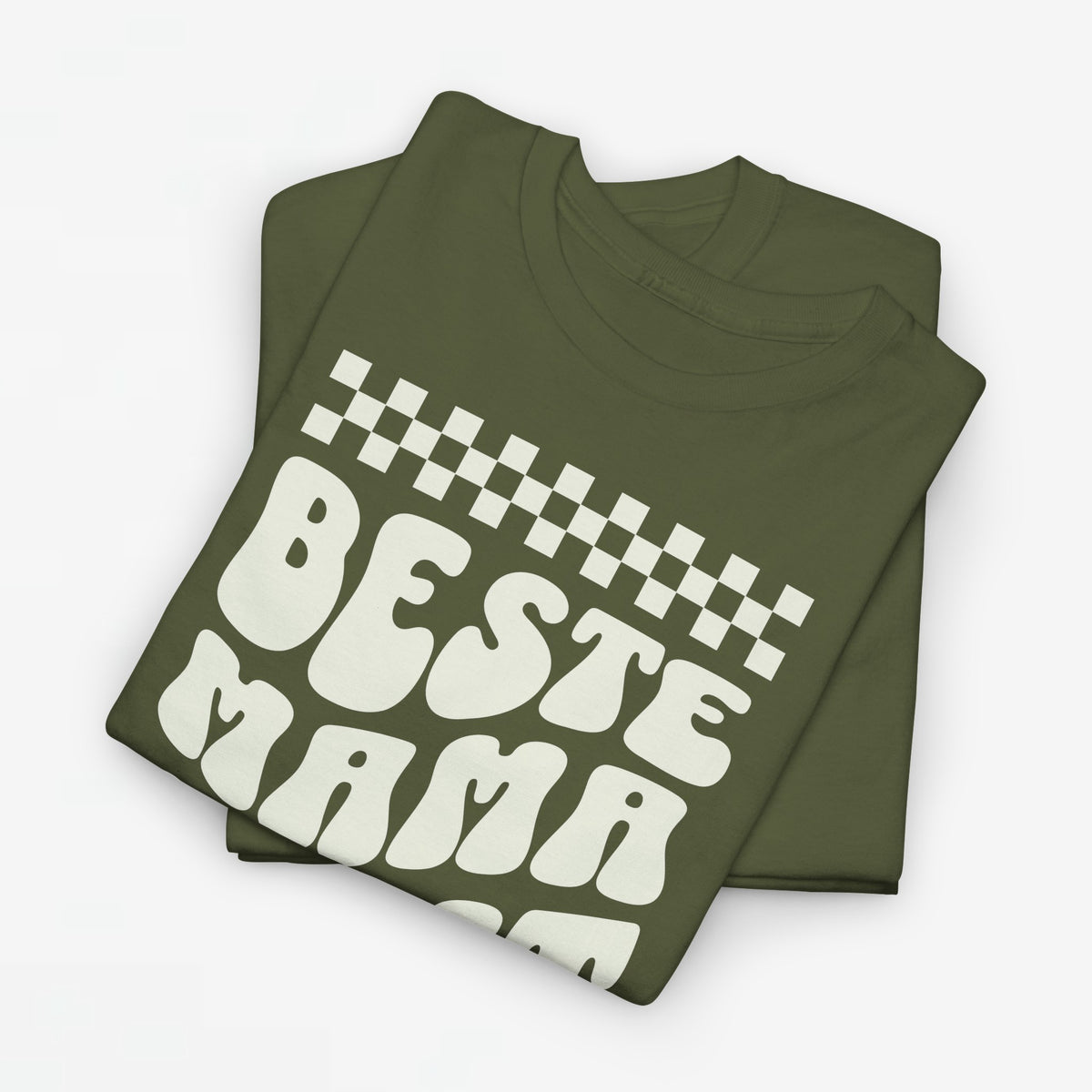 Oversized T-shirt in legergroen met witte opdruk in retro-stijl op de borst