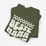 Oversized T-shirt in legergroen met witte opdruk in retro-stijl op de borst