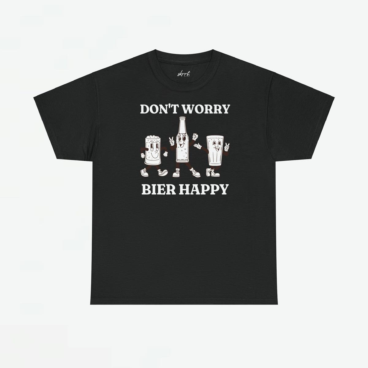 Zwart oversized T-shirt met borstprint ‘DON’T WORRY’ en ‘BIER HAPPY’