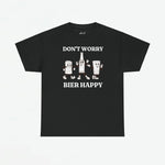Zwart oversized T-shirt met borstprint ‘DON’T WORRY’ en ‘BIER HAPPY’
