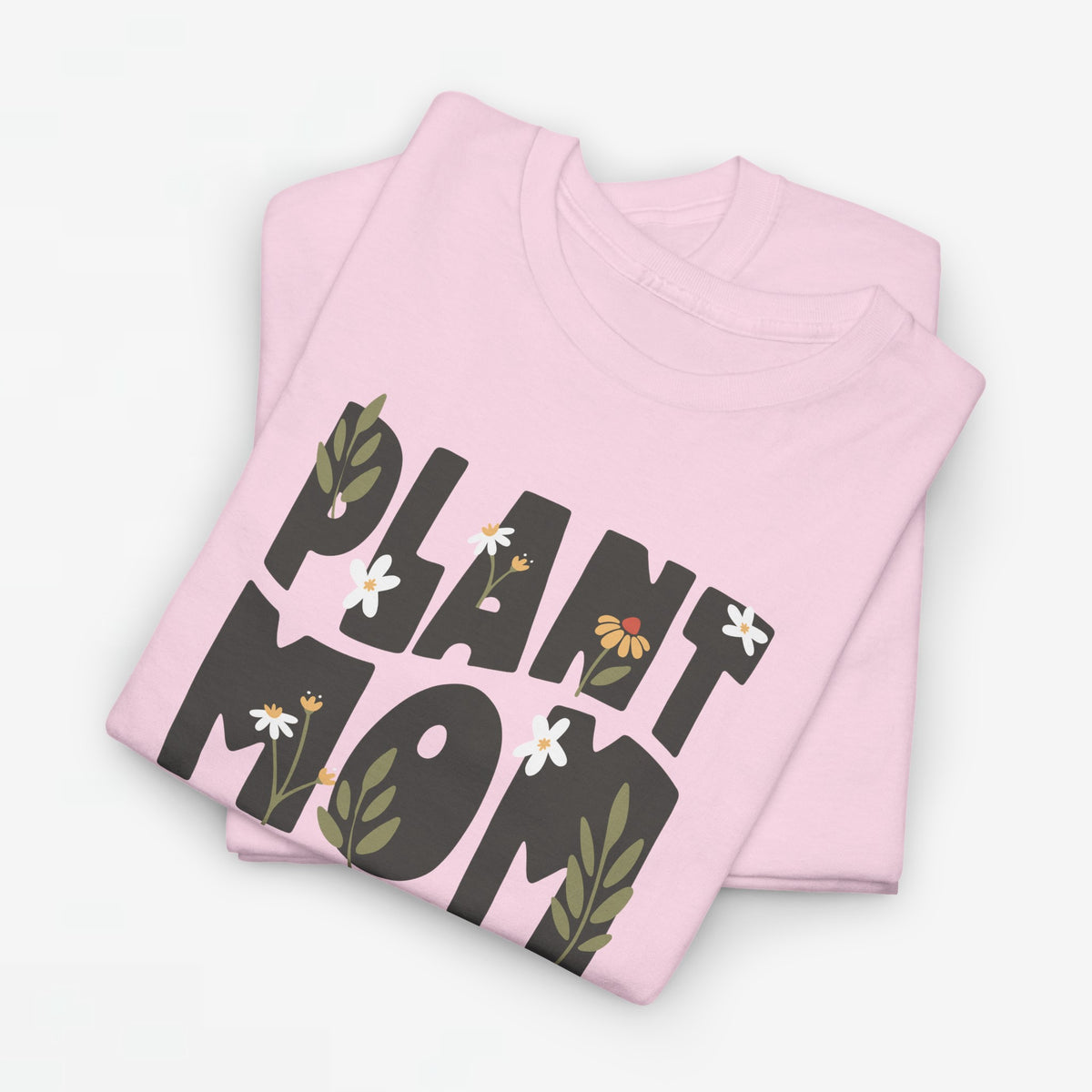 Roze oversized T-shirt met tekst 'Plant Mom' en plant- en bloemillustraties