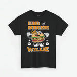 Zwart T-shirt met frontprint van burgerfiguur en tekst 'KING of BURGERS' 'WILLIE'