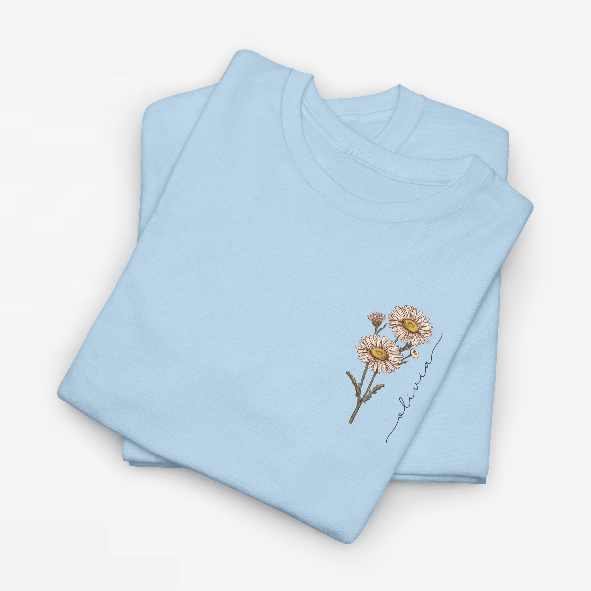 Gepersonaliseerde Moederdag Mama Cadeau - T-shirt - Geboortemaand bloem met naam - kleine print (zwarte tekst)