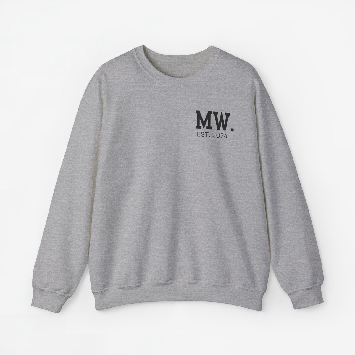 Lichtgrijze sweater met opdruk MW. EST 2024
