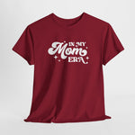 Bordeauxrode oversized T-shirt met ronde hals en witte 'In My Mom Era'-opdruk