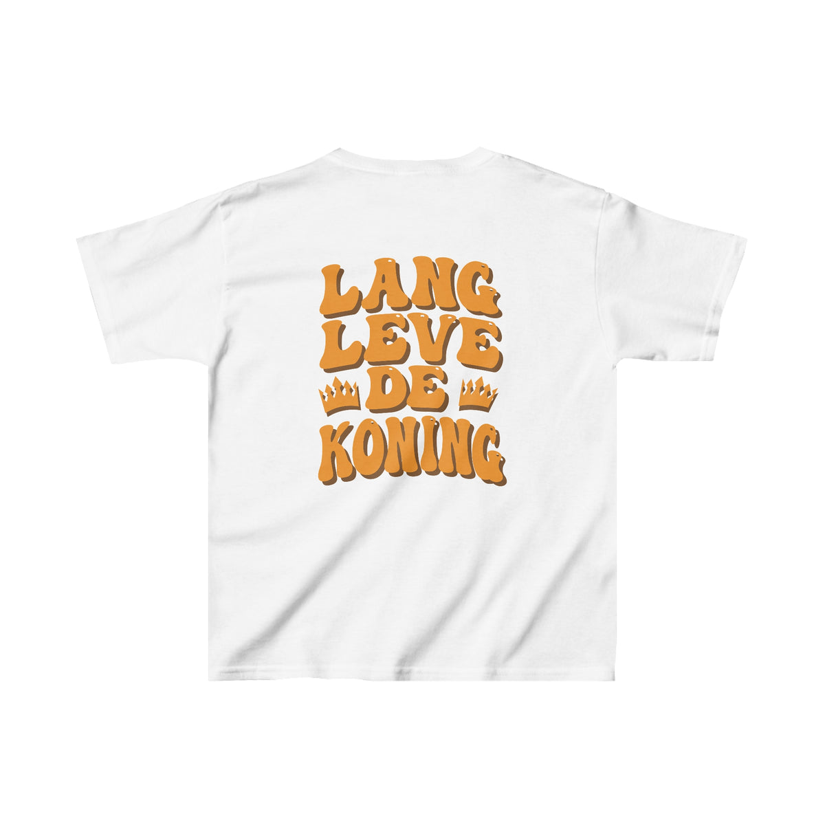 Wit kinder T-shirt met grote koningsprint op de rug en kroonmotief