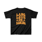 Zwart kinder T-shirt met grote koningsprint op de rug en kroonmotief
