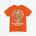 Oranje heren T-shirt met grote voorprint biersymbool en tekst