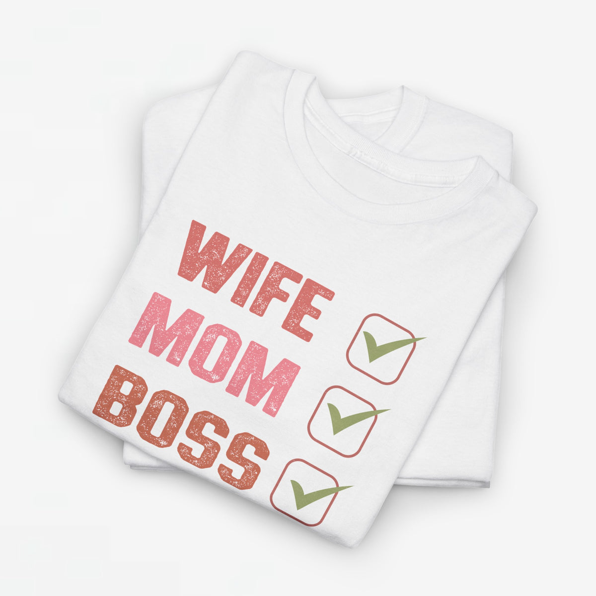 Wit oversized T-shirt met 'WIFE MOM BOSS' print en drie groene vinkjes