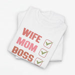 Wit oversized T-shirt met 'WIFE MOM BOSS' print en drie groene vinkjes