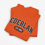 Oranje t-shirt met grote NEDERLAND-tekst en EST.1993 onderlogo