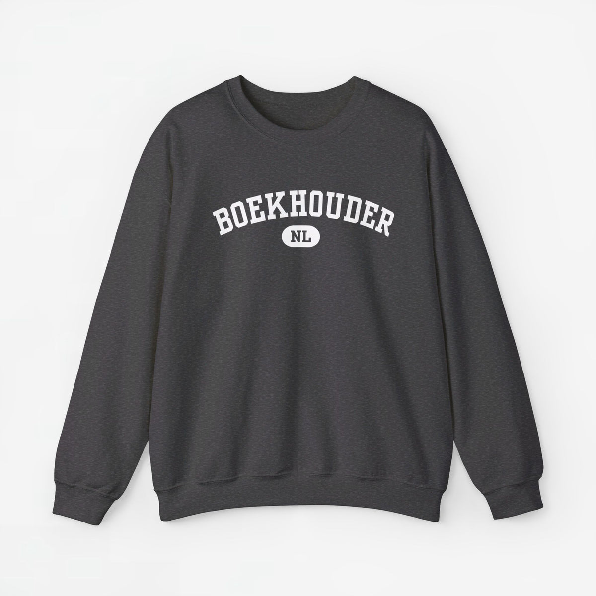 Donkere antraciet sweater met BOEKHOUDER NL print op de borst