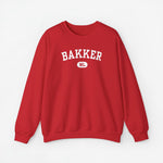 Rode sweater met ronde hals en BAKKER NL print op de borst