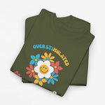 Olijfgroen T-shirt met ronde hals en kleurrijke bloem- en smileyprint