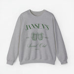 Lichtgrijze sweatshirt met opdruk 'JANSEN'S', bierpullen en 'EST. 2024', ronde hals