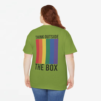 Gay Pride T-shirt - Think Outside The Box (zwarte tekst) - Back Print - Oversized #29